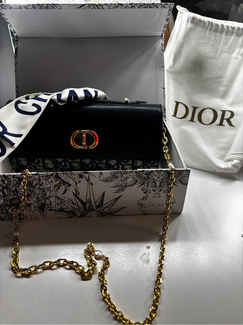 Dior Black Leather Crossbody with Gold CD Chain